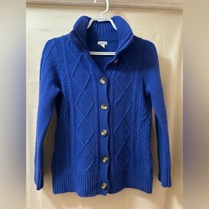 L.L.Bean Blue Cable Knit Cardigan Merino Wool Button Sweater M